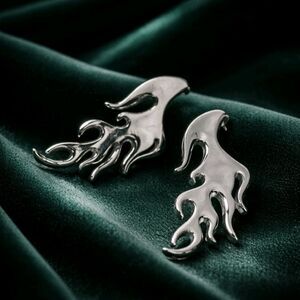 Hot Topic Silver Flames Drop Stud Earrings